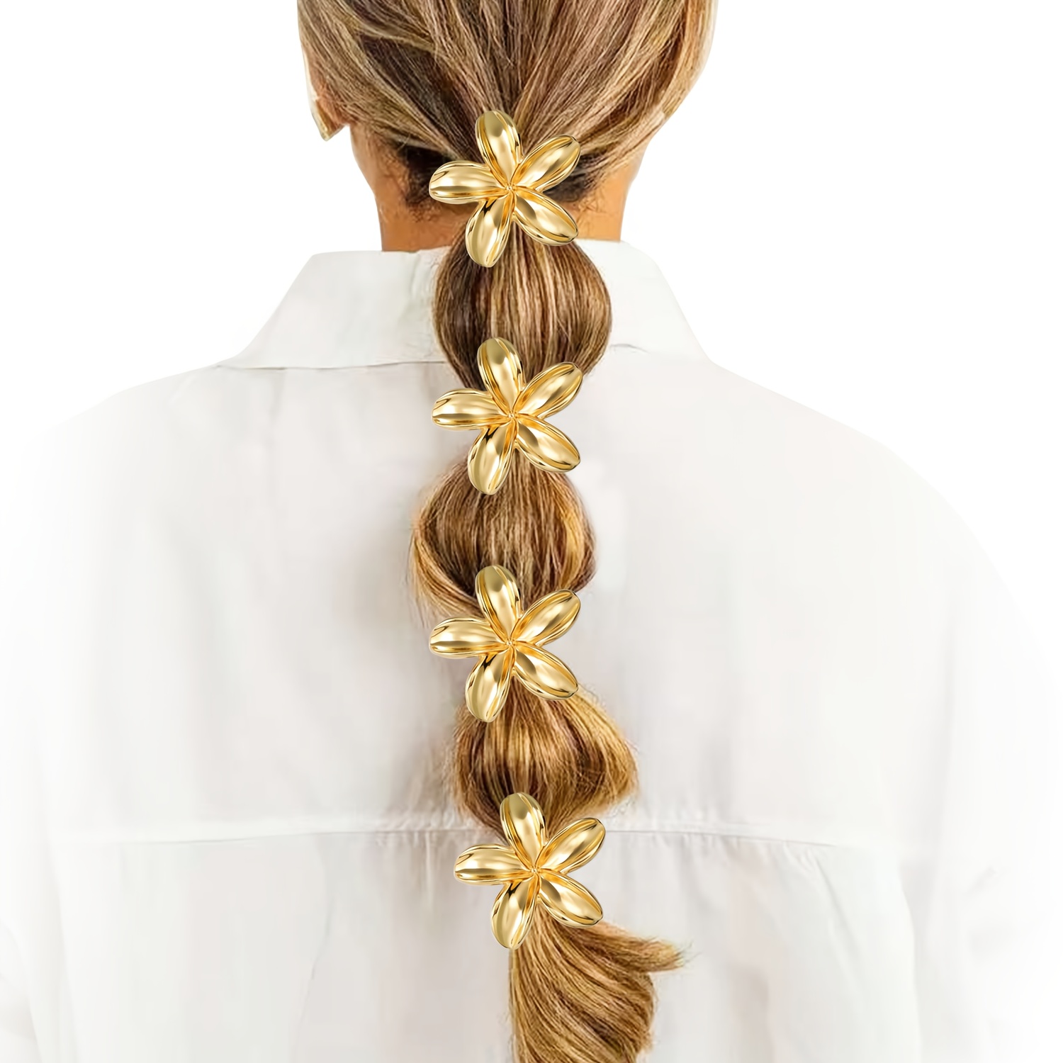 Set Of 4 Golden Bauhinia Flower Hair Ties For Ponytails, Elegant Floral Hair Additions For Women, Perfect For Festive Gifts