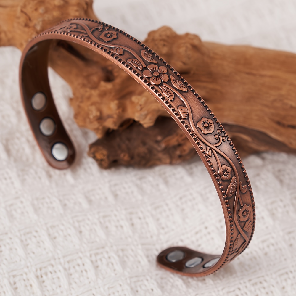 Vintage Copper Flower Bracelet and Ring Set, Adjustable