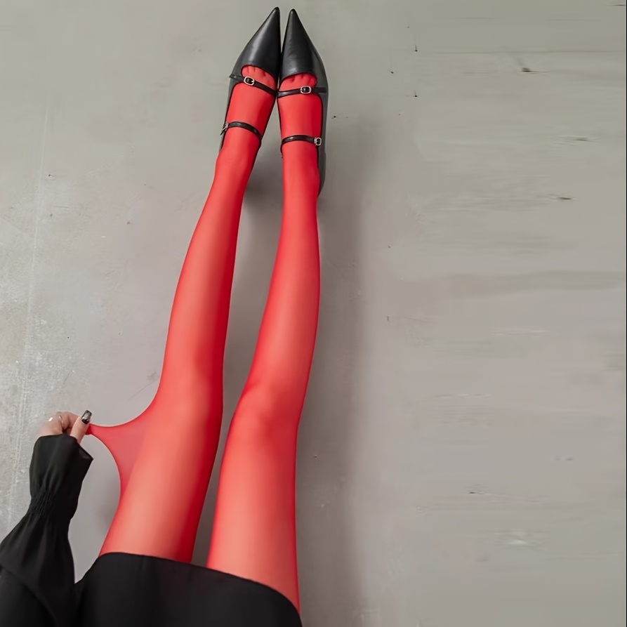 Red High Elastic Thin Transparent Tights 1 Pair