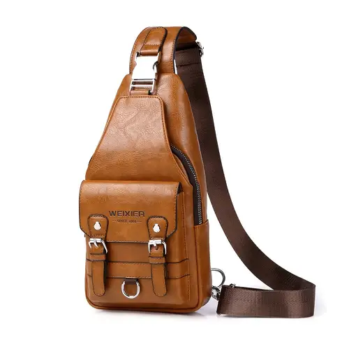 mens casual chest bag durable leather crossbody sling with waterproof zip closure belt detail for everyday wear