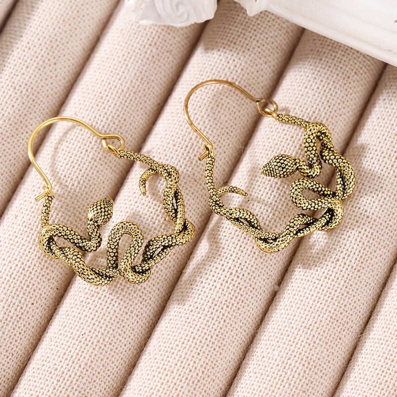 Image of Yoyo Women' Vintage Snake-shaped Hoop Earrings - Plated 3 Textured Snake Scale, Retro Western Jewelry Suitable For Daily Wear, Parties, Gifts, For - Festive Occasions