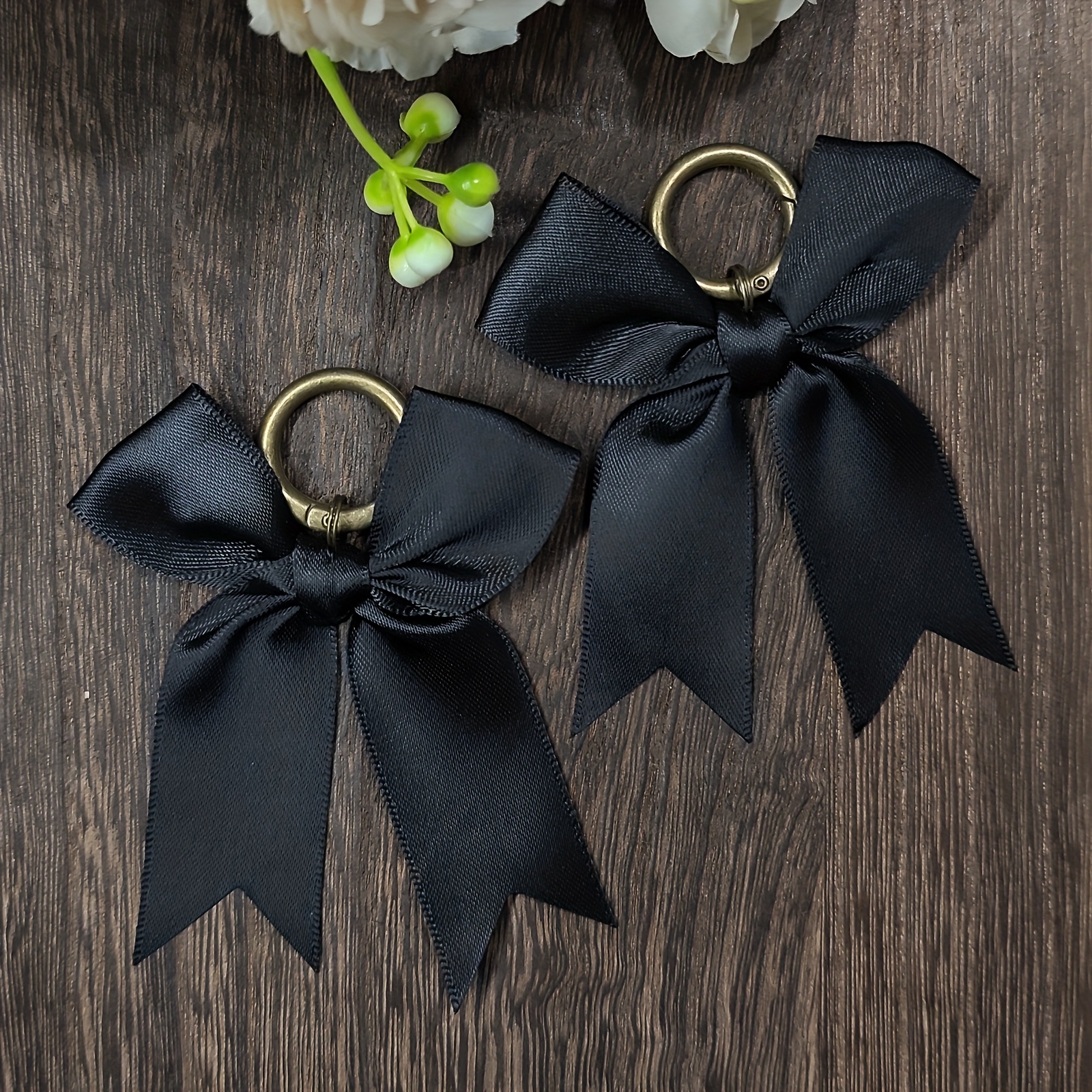 2pcs Black Pink Satin Bow Aesthetic Boot Charms A Pair Cute Shoe Decorations Footwear Additions, Without Battery