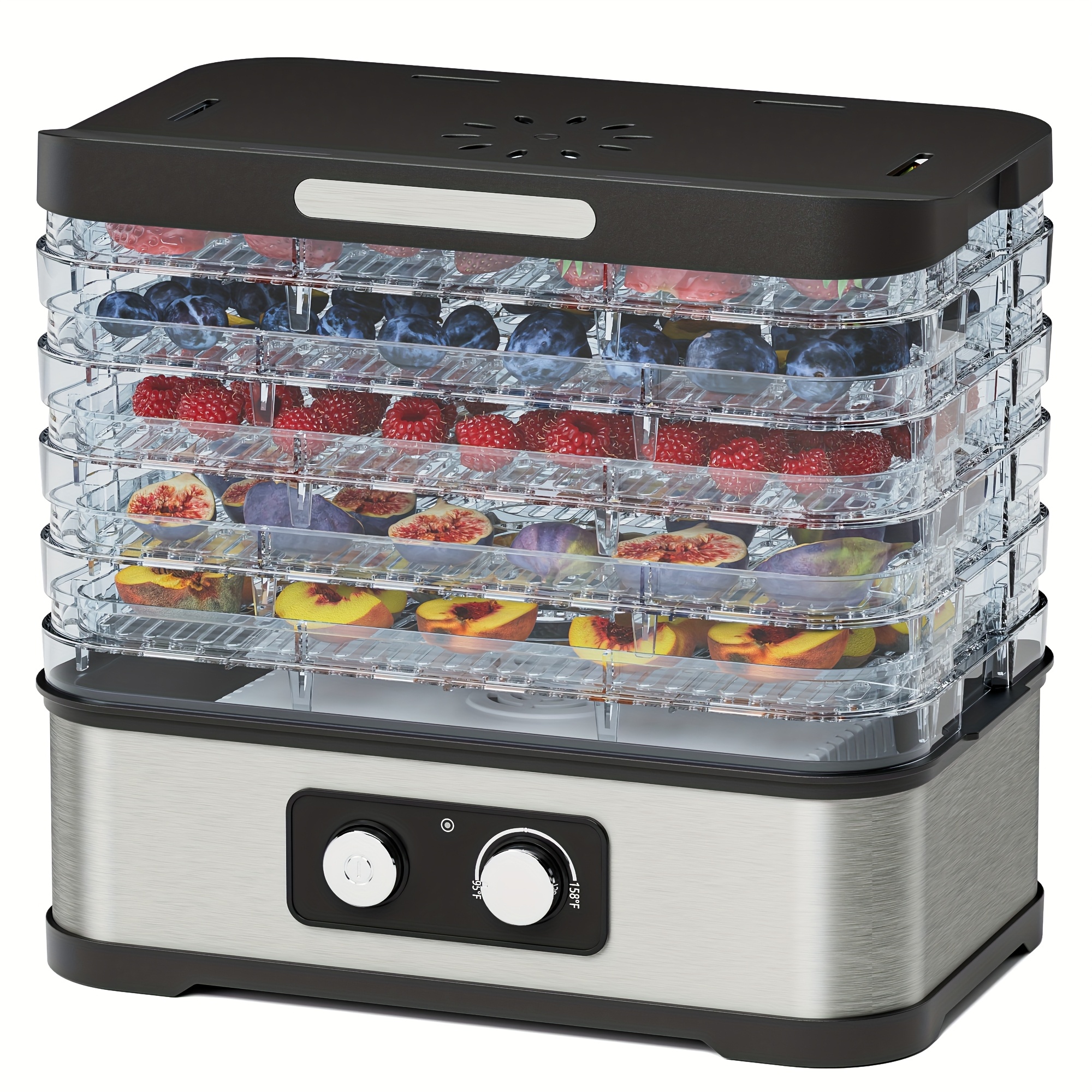 TEMU Upgraded Food Dehydrator For Jerky, Heavy-duty 5-tray Meat Dehydrator Machine With 72h Continuous , Thickened Bpa-free Trays, 85-138°f Control