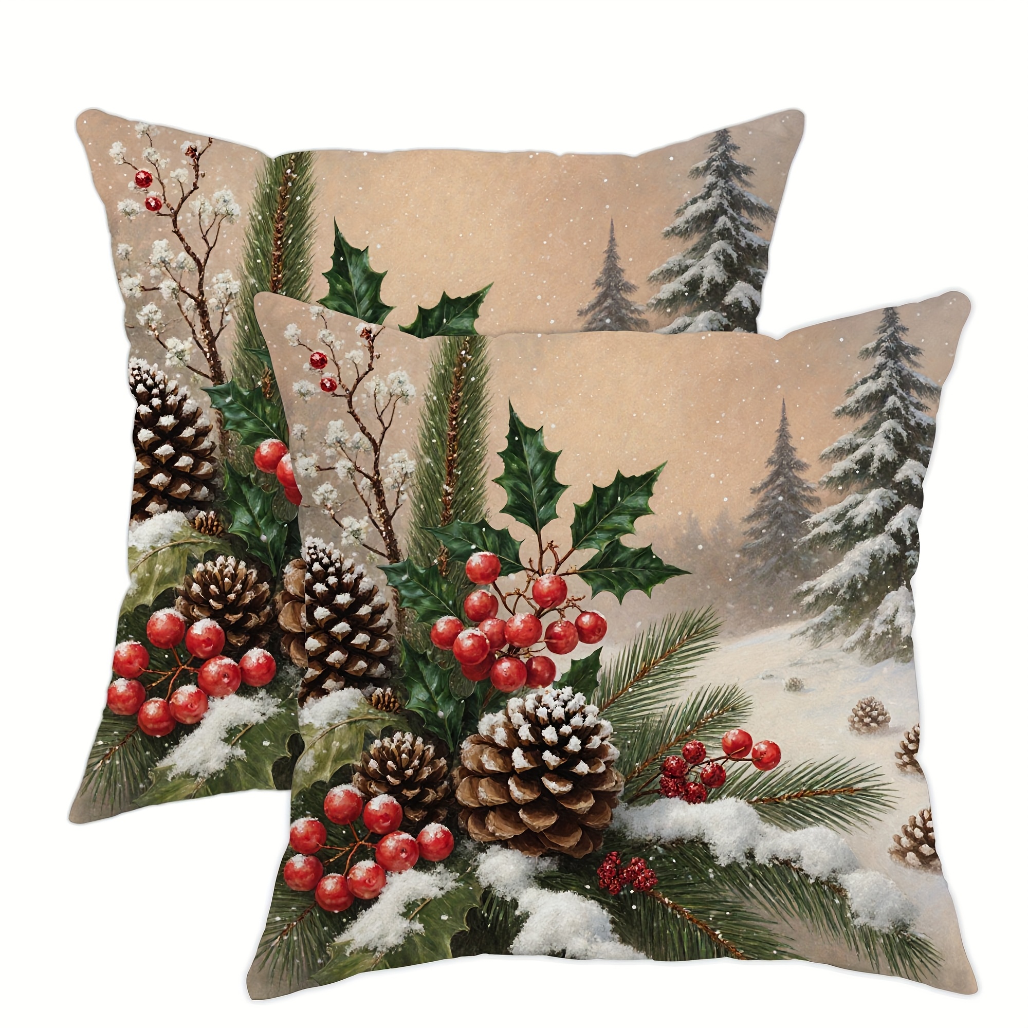 TEMU 2pcs Christmas Throw Pillow Covers Pine Cone Holiday Cushion Cases, Winter Decorative Square Rustic Decor For Home Sofa Bed Couch Without Pillow