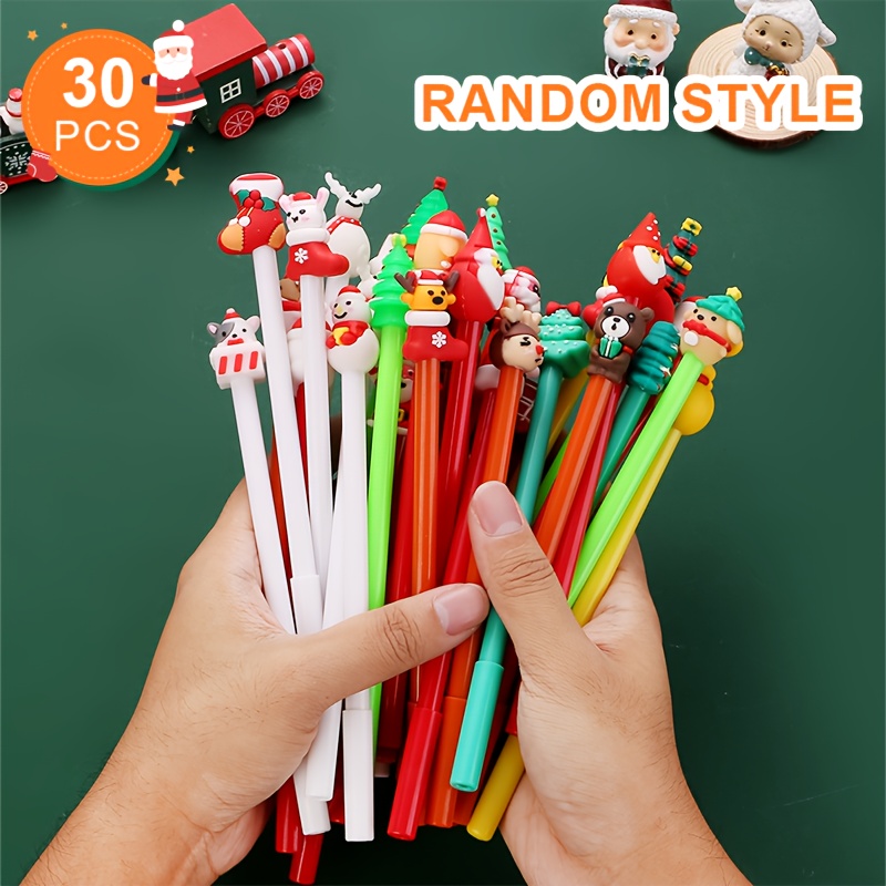 TEMU 30pcs Creative Christmas Styling Series Neutral Pen, Random Color, 0.5mm Black, Quick Drying Without Dirtying Hands, Smooth Pen Holder, Suitable