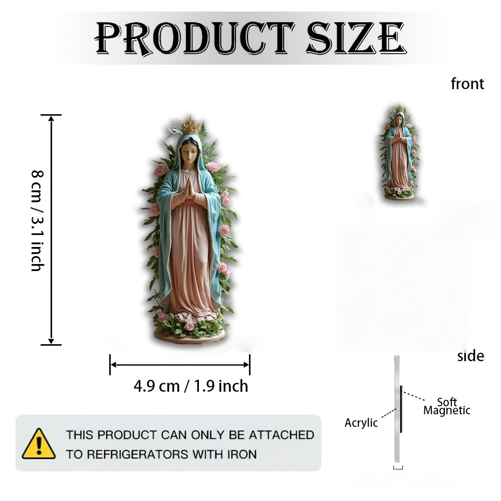 TEMU 1pc Magnet Suitable For Fridge Doors, Icon With Floral Veil & Pink Dress Religious Collectible - Acrylic/rubber Magnet Compatible For Altars,
