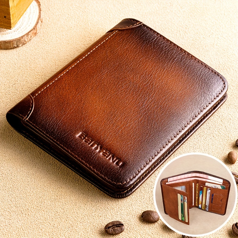1 Men's Upper Synthetic Leather Short Wallet, Large Capacity Card Holder, Multiple Card Slots, Perfect Gift For Teacher's Day, Valentine's Day, And Birthdays