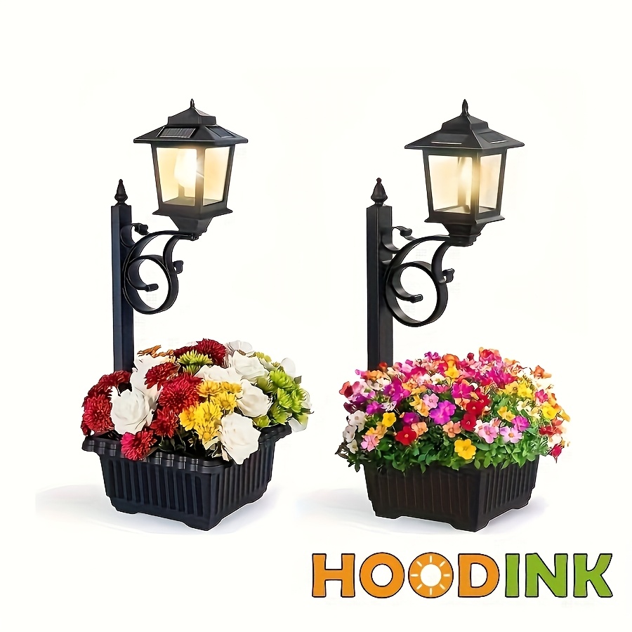 TEMU 2 Packs Solar Lighted Planters, Outdoor Garden Lights With Options, Includes Posts, Stakes, Planters & Wall Hardware, Easy Assembly Decorative