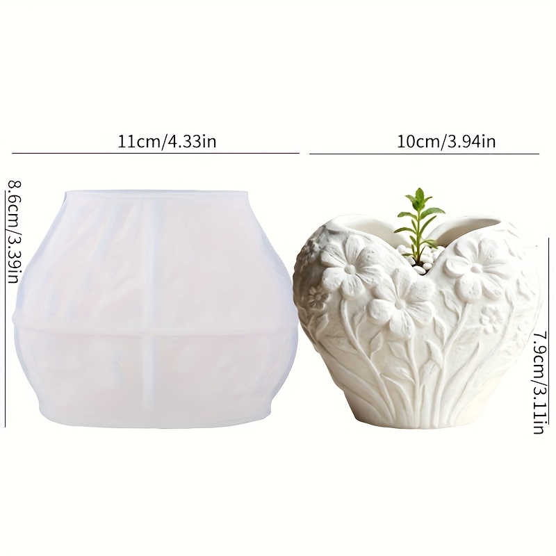 E-shop Beliebte Silikonform für einen Blumentopf mit herzförmigem Umriss geprägtem Blumendesign. Sie ist alterungsbeständig wiederverwendbar, geeignet
