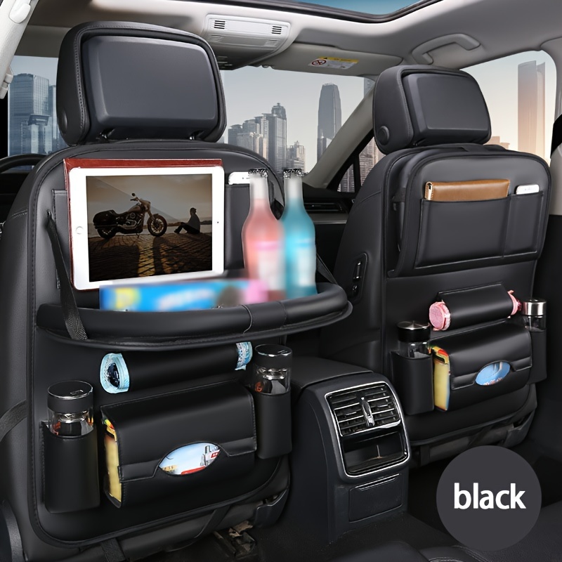 TEMU 2pcs Car Rides With This -one Back Seat Organizer - Includes Foldable Table Tray, Kick Mats, Tissue Box, Cup Holder, Umbrella Holder, Laptop