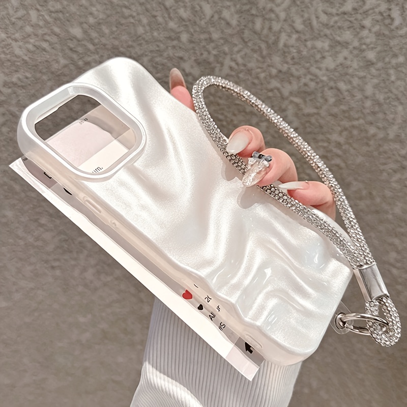 TEMU Phone Case - Pearlescent Water Ripple Phone Case And Light Luxury Rhinestone Bracelet Suitable For Iphone 17, 17 Air, 17 Pro, 17 Pro Max, 16, 16