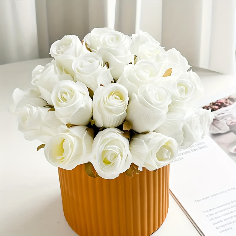 

6pcs White Fabric Rose Artificial Flowers - Wedding Decor, Home Table Centerpieces & Valentine's Day Gifts