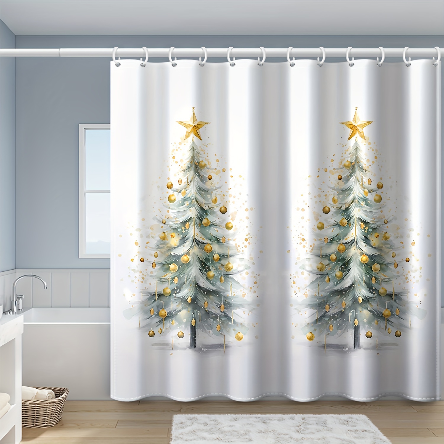 

Christmas Pine Tree Shower Curtain Set - 71x71 Inch, Waterproof Polyester With Hooks Included, Perfect For Walk-in Showers & Bathroom Decor