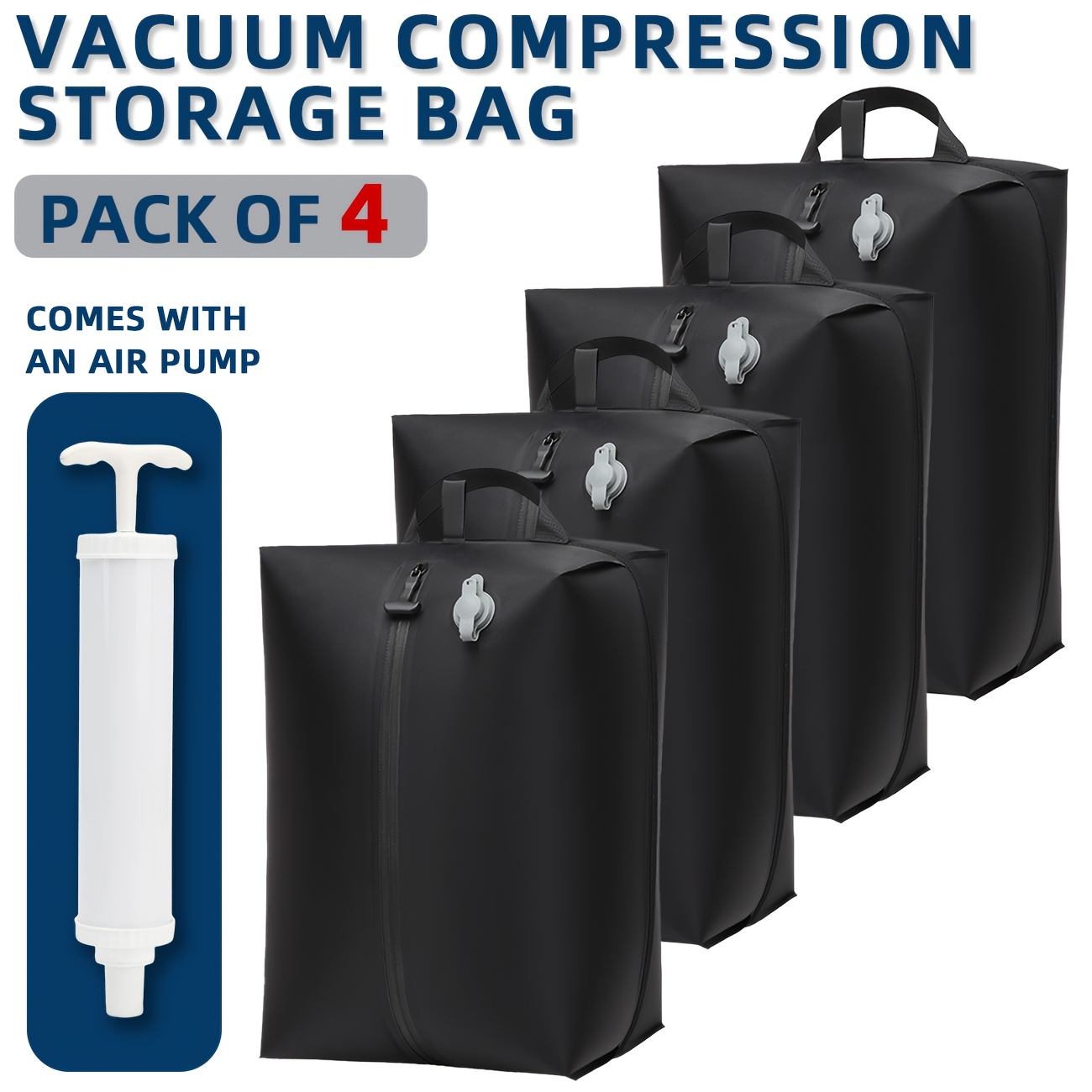 TEMU Vacuum Pump Vacuum Compression Storage Bag Set, Reusable Valve Travel Compression Bags, 60% Space