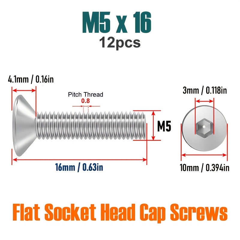 TEMU M5m6m8 304 Stainless Steel Hexagonal Mechanical Screws, Allen Countersunk Din7991
