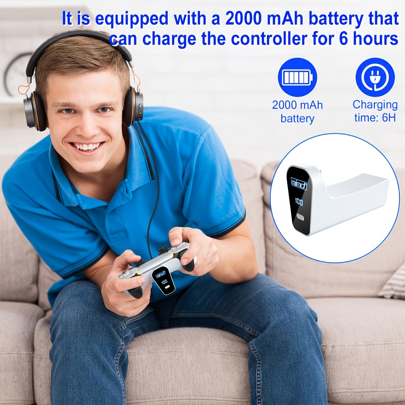 1 built in high capacity 2000mah battery for ps5 controller percentage power display small size does not     to play games add   of gaming time   game gift Product details 4