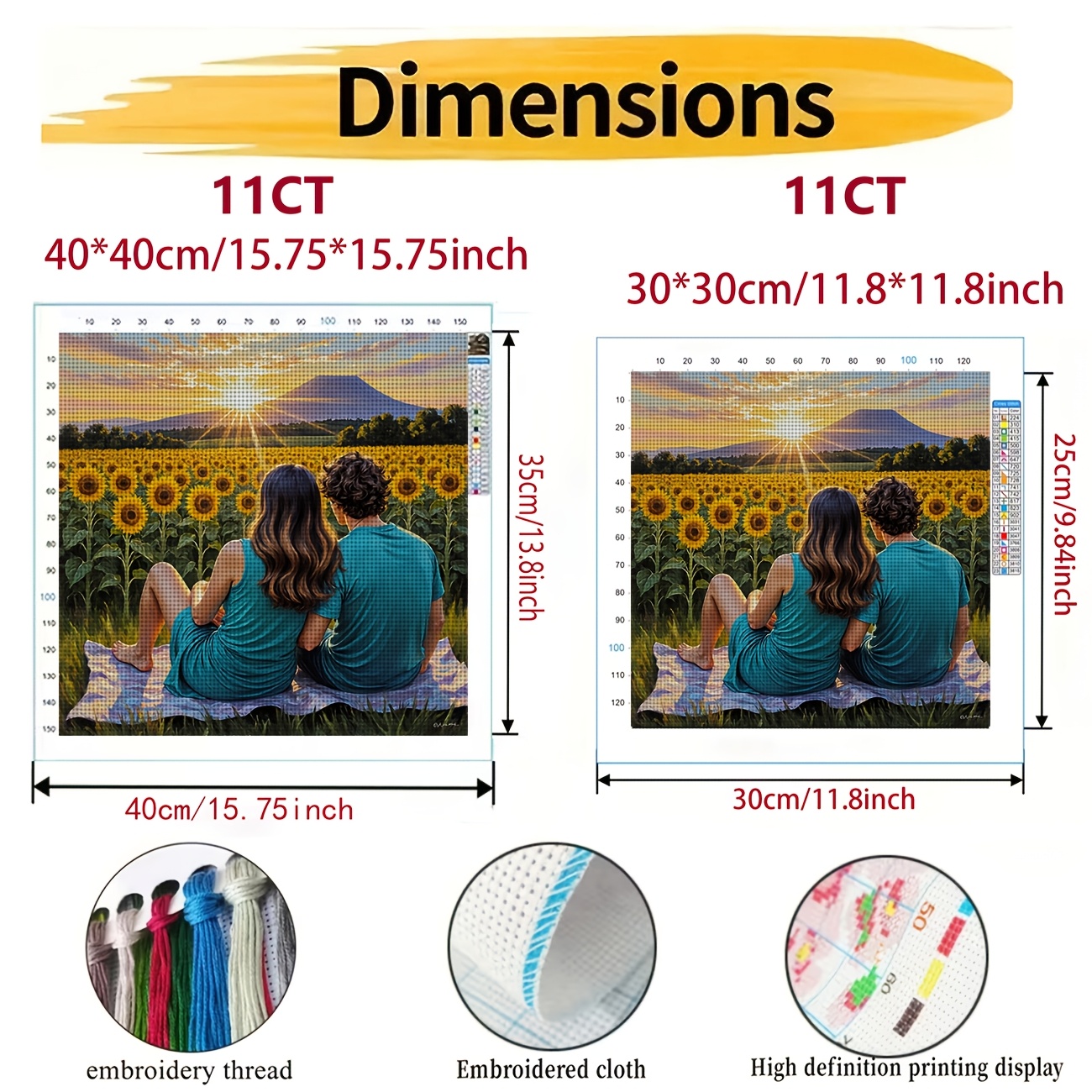 DIY Cross-Stitch Printed Kit "Two People in a Sunflower Field" for Beginners