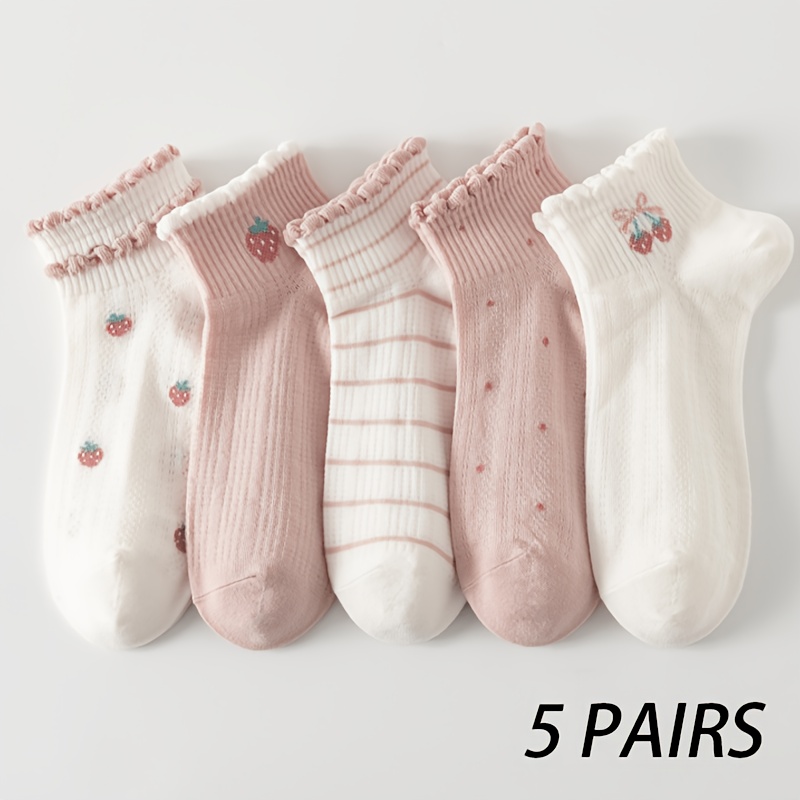 TEMU Spring/summer 5-pair Women's Bubble Twist Short Socks, Cute Short Socks Suitable For Casual And Party Outfits, Comfortable For Daily Wear,