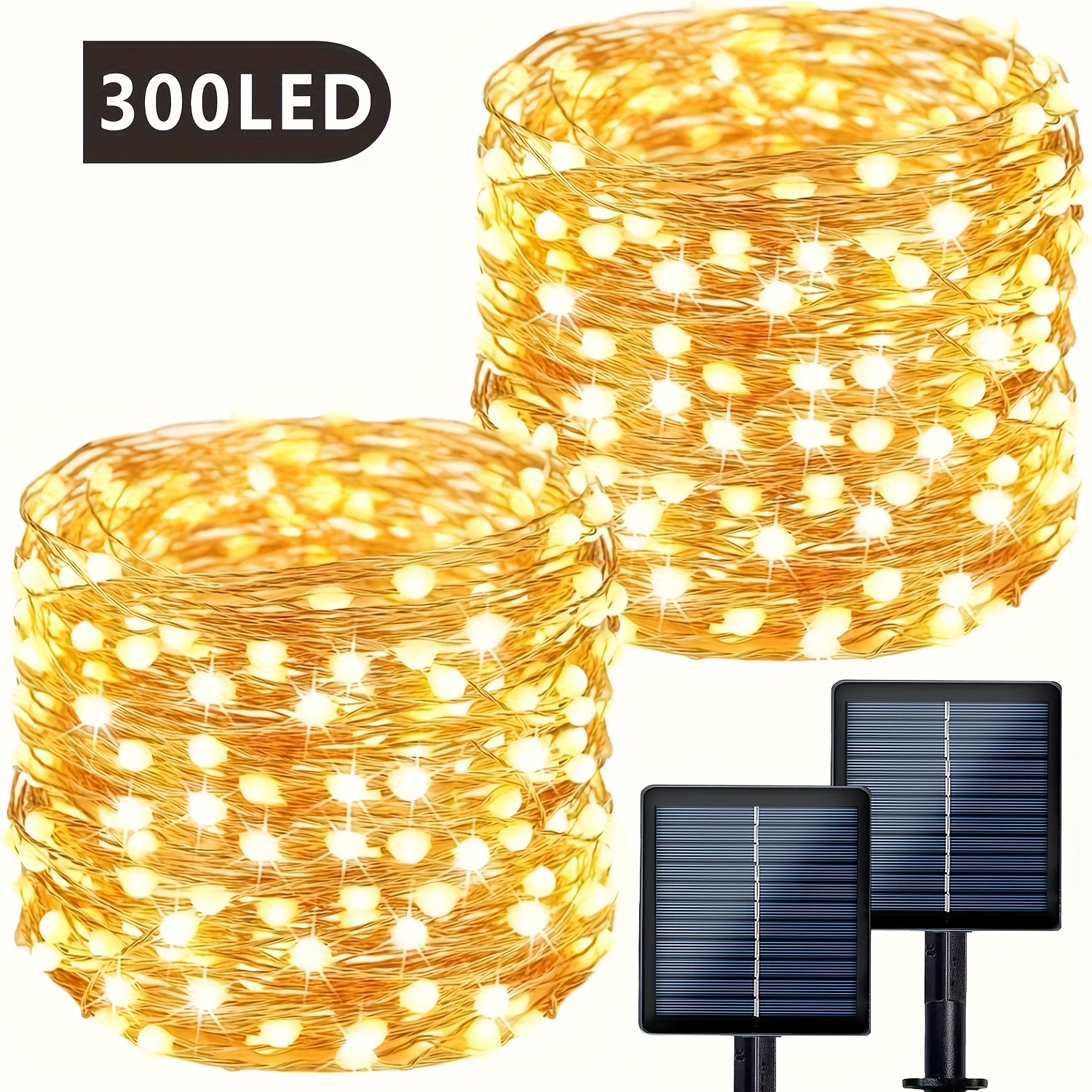 TEMU 2 Packs Total 64m/600led Solar Outdoor String Lights, Outdoor Solar Fairy Lights, Ipx4 Copper Wire 8-mode Solar Fairy Lights For Garden,