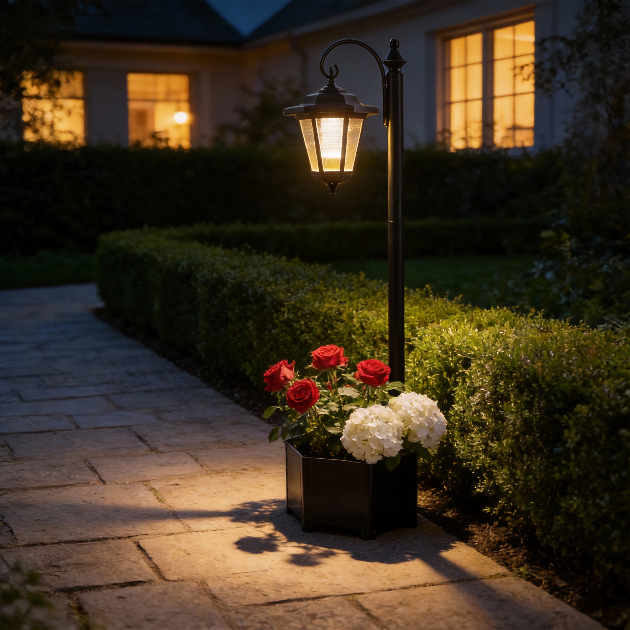 Image of 1pc Solar Hexagonal Hanging Lamps With Flower Pots For Outdoor Gardens, Patios, And . Suitable For Spring Landscapes, Weddings, And Festivals. No Wiring Needed, With Light Sensor.ip44