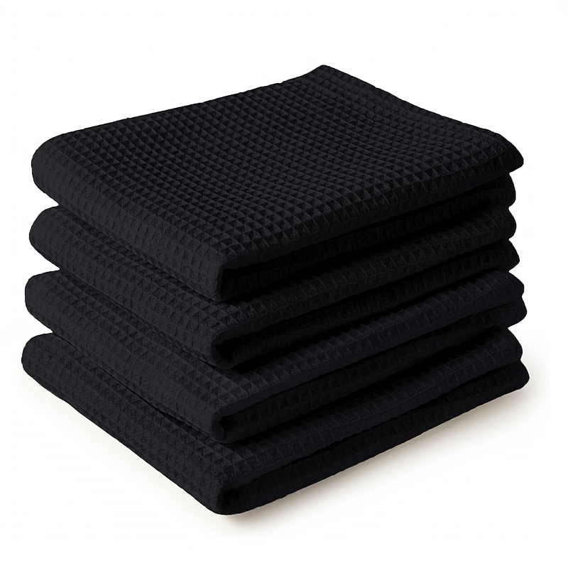 4/8pcs Set, 100% Black Waffle Towels, Kitchen Utensil Towels, Kitchen Dish Towels, Tea Towels, , Absorbent And Quick-drying Cleaning Towels