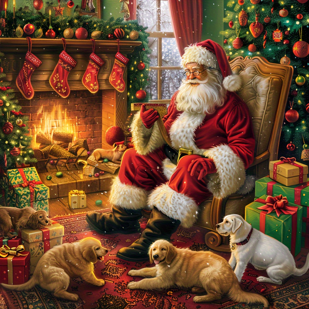 

Diy Santa Claus Cross Stitch Kit For Living Room & Bedroom Decor - Complete Set With Printed Pattern, Embroidery Cloth, Threads, Needles & Instructions - Festive Fireplace Scene 15.7x15.7 Inches