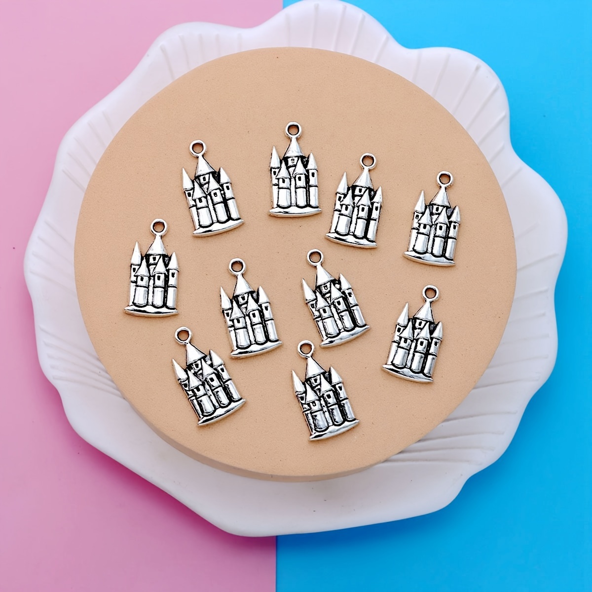 10pcs Antique Silvery Plated Castle Charms Pendants For Jewelry Making Bracelet Craft