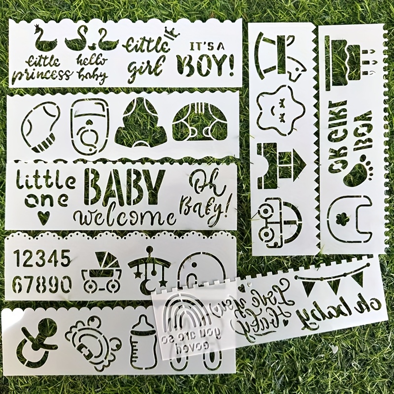 Image of 8pcs Party Banner Painting Stencil Set, For Milestone And Party Spray Painting Diy Decorations, Washable And Reusable