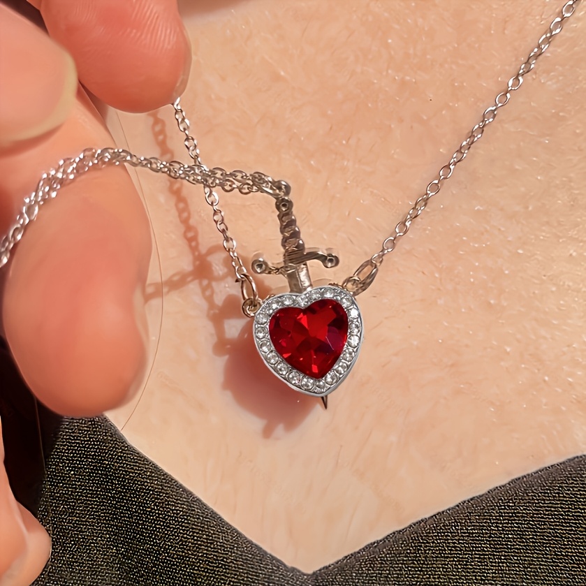 TEMU 2er-Set modische, elegante kreative Freundschafts-Halskette für Paare mit rotem Strass-Herz-Anhänger, eine perfekte für den Partys, geeignet als