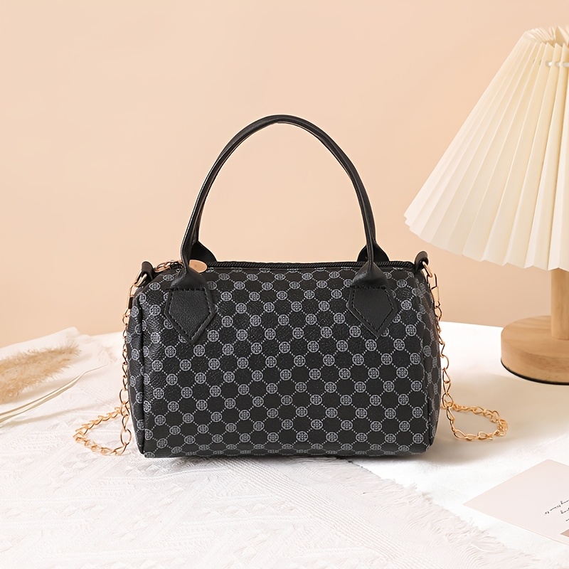 TEMU Fashionable Vintage Print Makeup Storage Bag With Metal Chain Shoulder Strap, 2026 Summer New Arrival Handbag Crossbody Bag For Women, Polka Dot