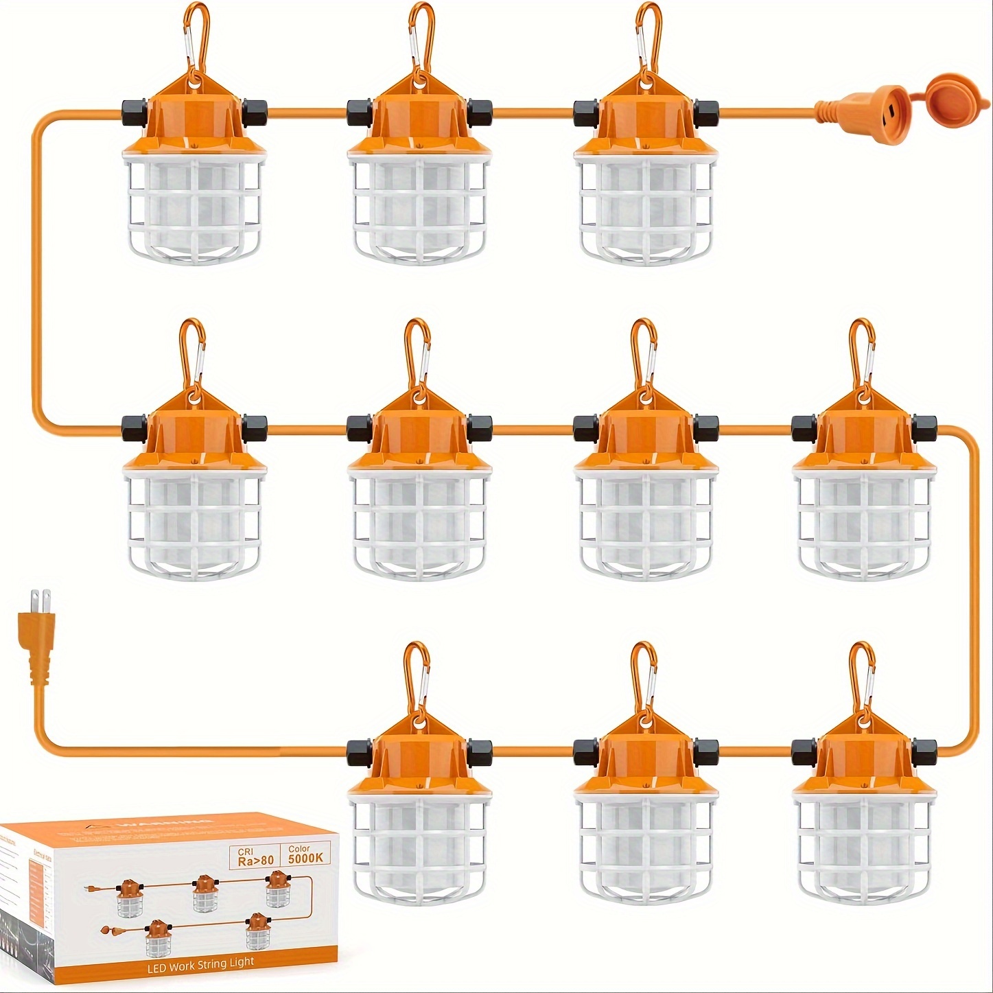 

Ns 100ft Construction String Lights 150w Led 15000lm For Construction Sites, Temporary Work, Renovation, , And , With 10 Bulbs And Climbing Hook