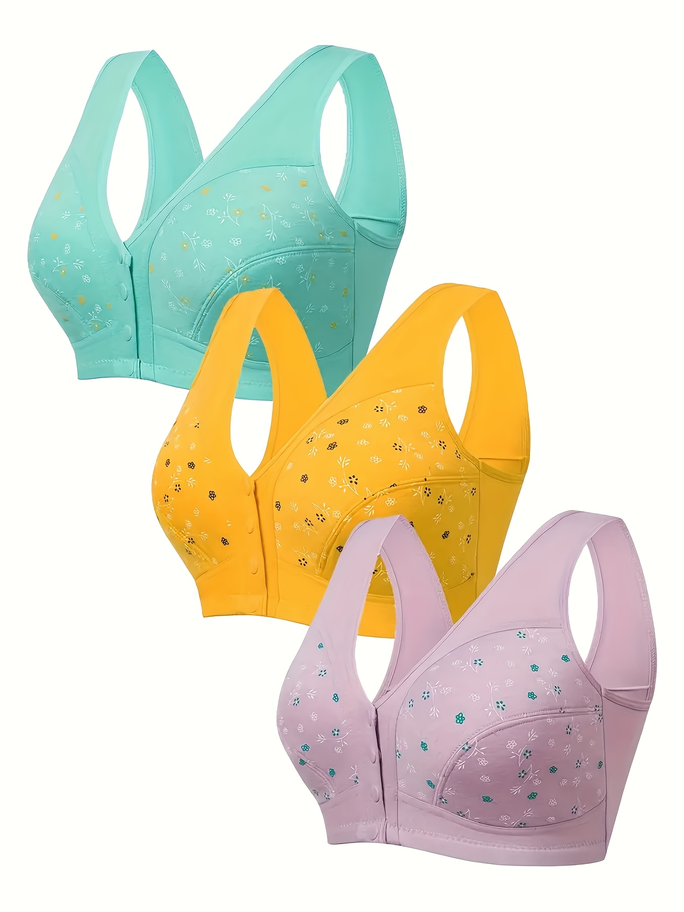 3pcs plus size printed front closure bra set elegant   wire free   bras womens lingerie underwear sets everyday bras fashion underwear   fabric soft material padded bras seamless underwear