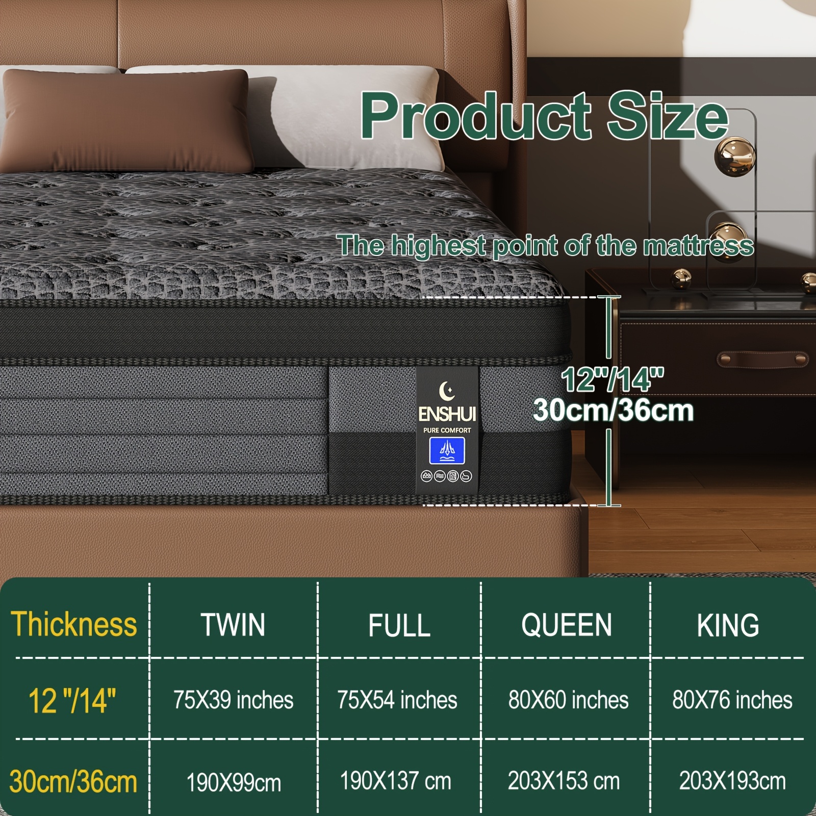 12/14 Inch Queen Size Mattress, King Sizes Mattress, Full Size Mattress, Twin Mattress In A Box | With Memory Foam and Individual Pocket Springs, Motion Isolation, Pressure Relief, Medium Firm Feel, Cool & Comfortable Sleep, Edge