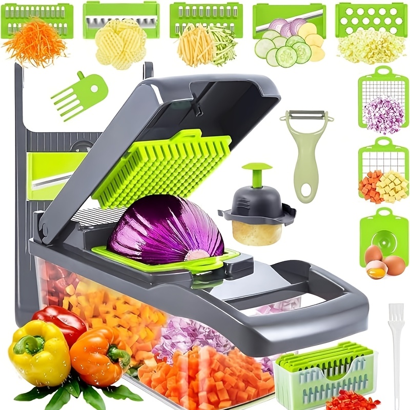 Image of 17-in-1 Vegetable Cutter, Vegetable Chopper, Multi-functional Vegetable Slicer With 7 , Gloves, Cleaning Brush, Peeler For Cutting Vegetables And Fruits, Kitchen Meat Grinder, Kitchen Machine