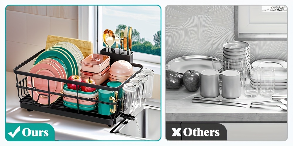   large dish drying rack for kitchen counter dish drainer with drain board cup holder cutlery holder space saving sink dish rack for drying plates bowls utensils Product details 2