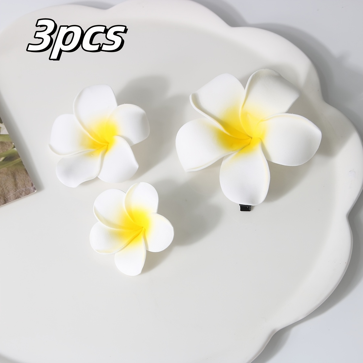 3pcs Fresh Artificial Frangipani Hair Clips For Women, Fashionable Side Clips, Elegant Hair Accessories For