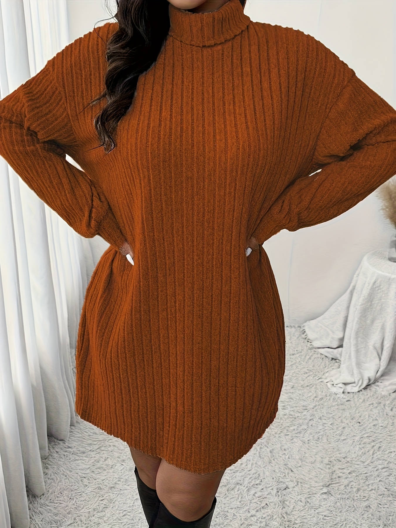 plus size plus size plus size high neck ribbed womens dress - Temu