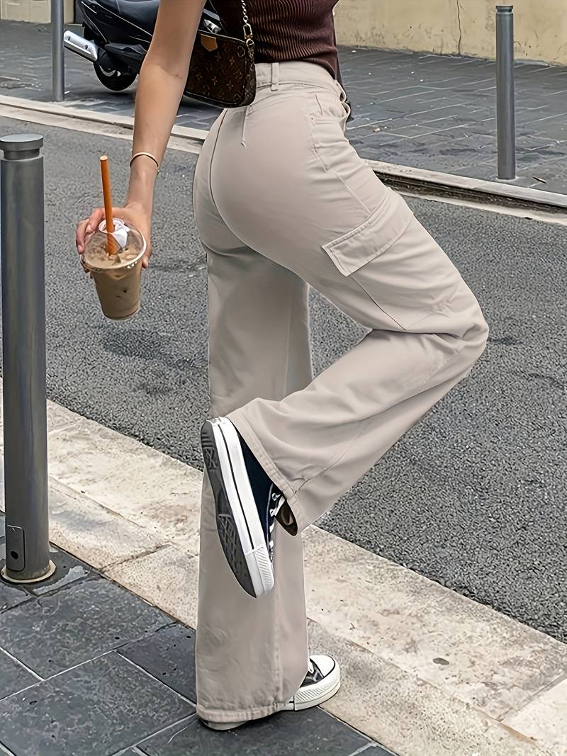 FYLTR Pantaloni Cargo Donna A Vita Media, 5 Tasche, Gamba Larga, Colori Unisex Basic