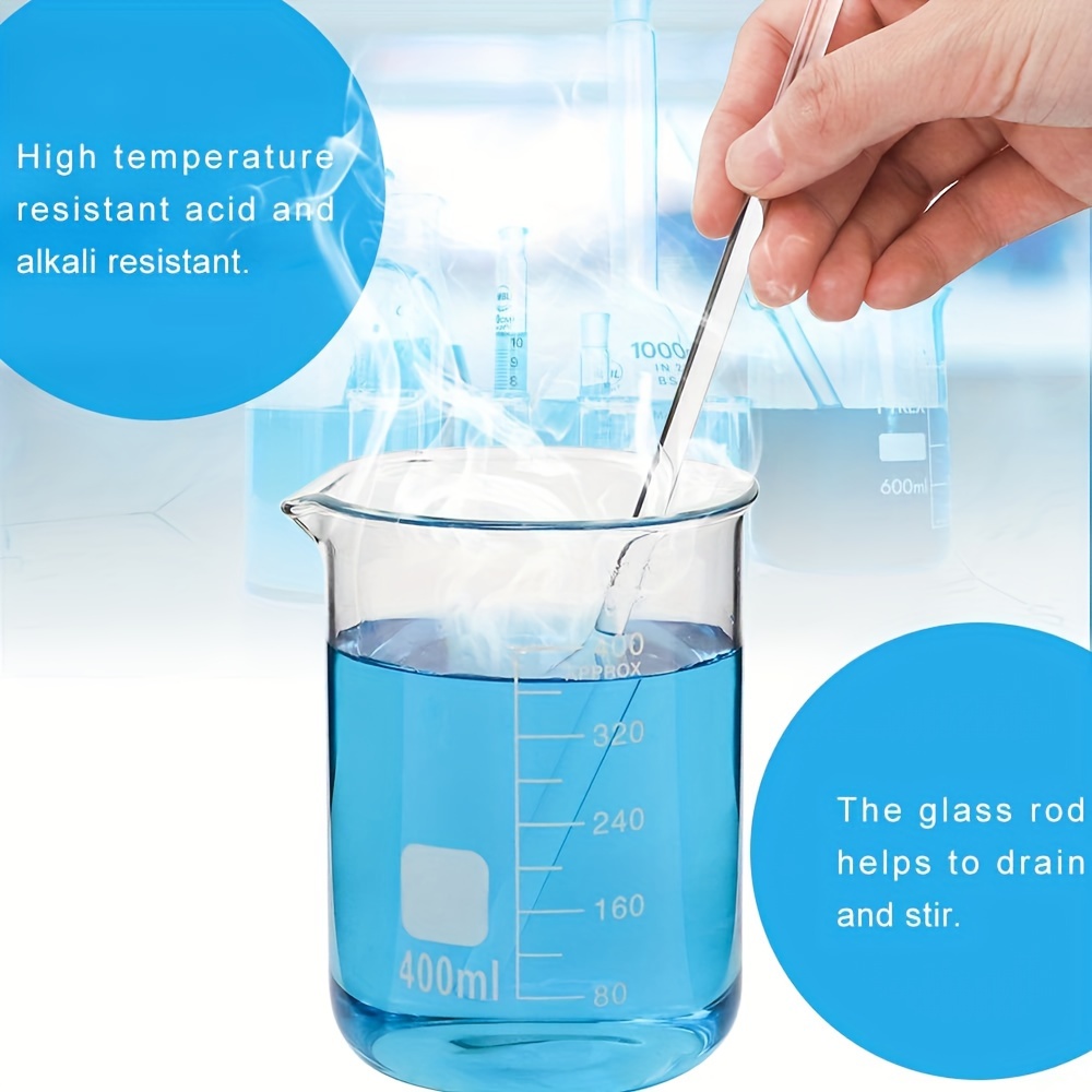 

8pcs Glass Graduated Beaker In 8 Sizes, 25, 50, 100, 200, 250, 400, 500, 1000 Milliliters, Glass Measuring Beakers With 4 Stirring Rods, Resistant To High Temperature, Acid And Alkali Resistant