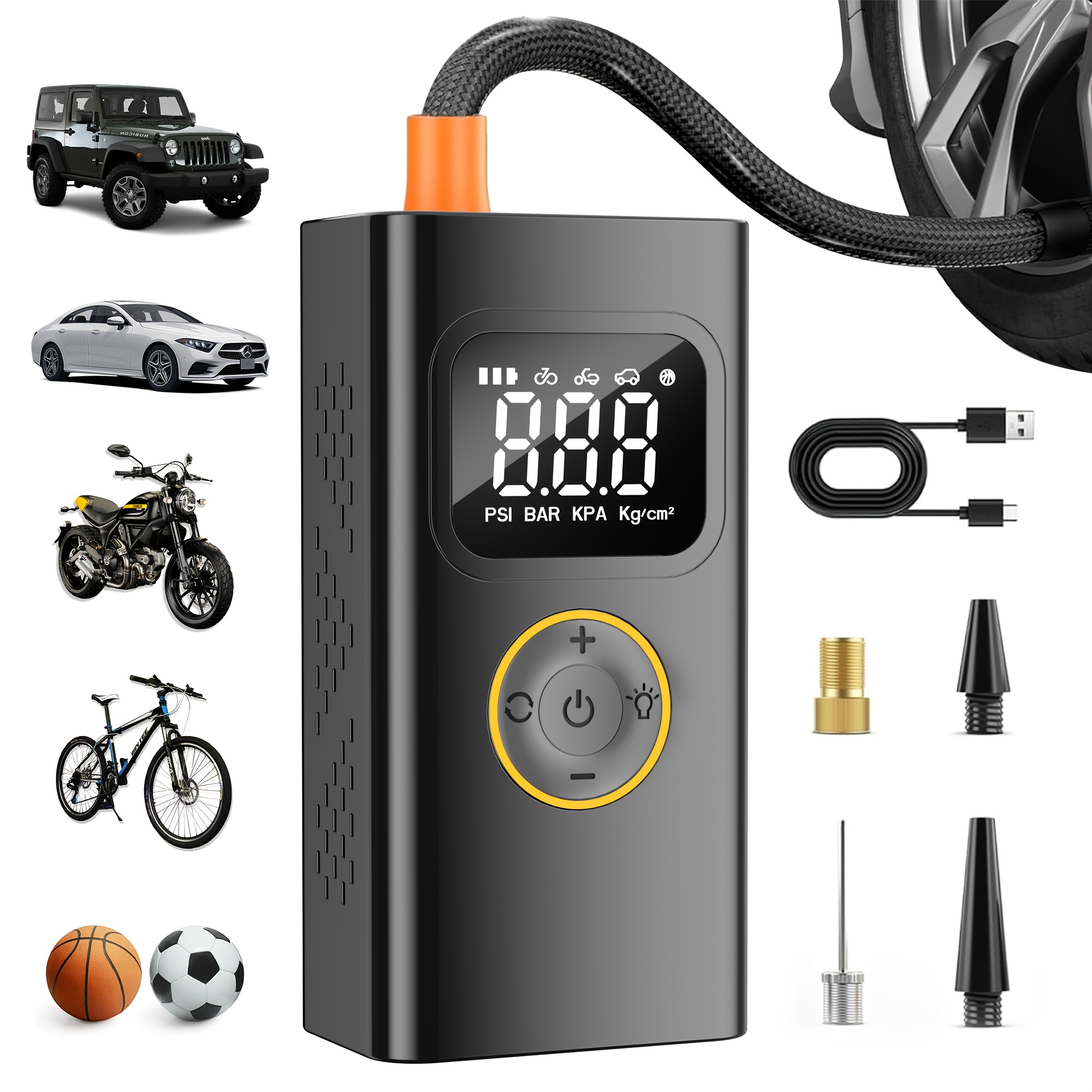 TEMU Tire Inflator Portable Air Compressor, 150psi Air Pump For Car Tires With Digital Pressure Gauge & Led Light, 3x Faster Portable Tire Inflator