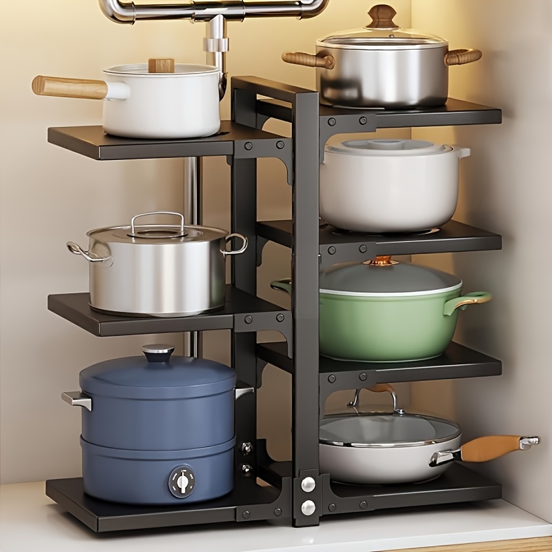 TEMU Food Service Shelving Divider Multilayer Adjustable Metal Storage Racks Kitchen Double-sided Pot Holders Kitchenware Pot Covers Space-saving