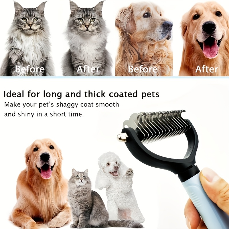 2pcs random color stainless steel pet dematting comb double sided   rake grooming tool for cats and dogs   shedding brush   removes mats   and loose fur durable premium stainless steel construction   long ha Product details 2
