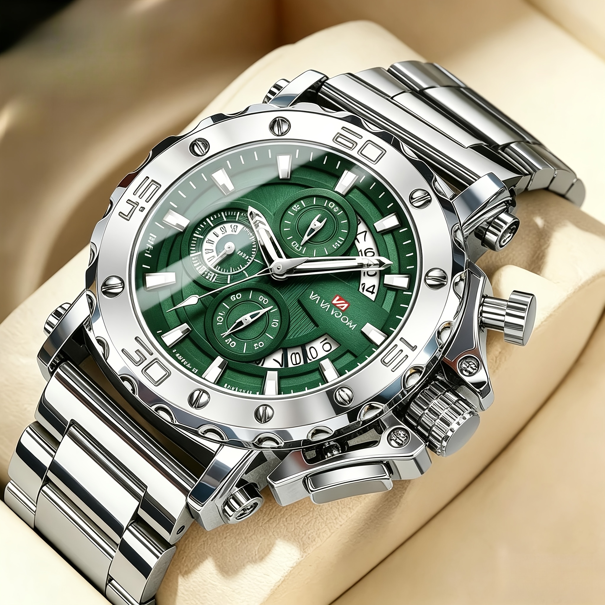 TEMU Men Watch 46mm Steel Multifunctional Enlarged Men's Timing Watches