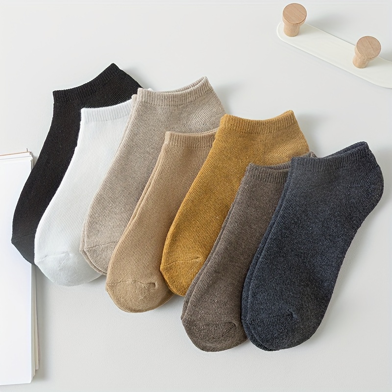 TEMU 7 Pairs Women's Autumn Winter Thick Fleece Solid Short Socks Ins Trendy Versatile Preppy Warm Invisible Socks