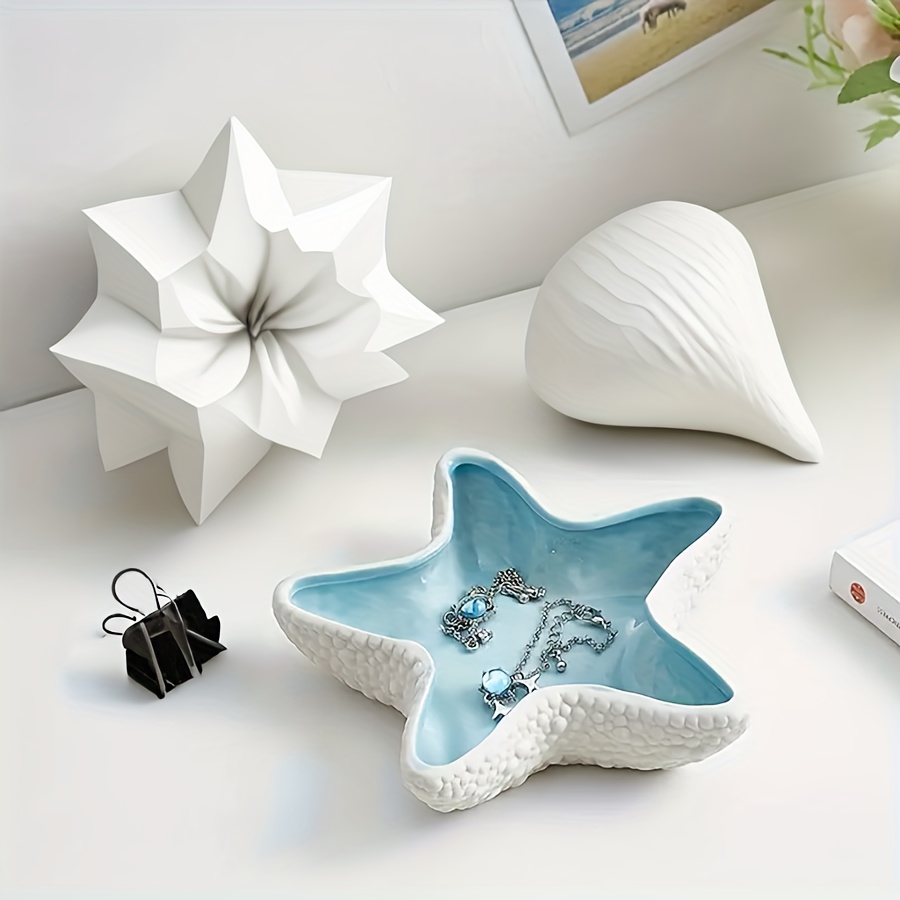 TEMU Ceramic Shell Jewelry Tray, Starfish , Starfish, Creative Candy Container, Shell Shaped Storage Tray For Pendant Earrings Rings Beads, Jewelry Trays