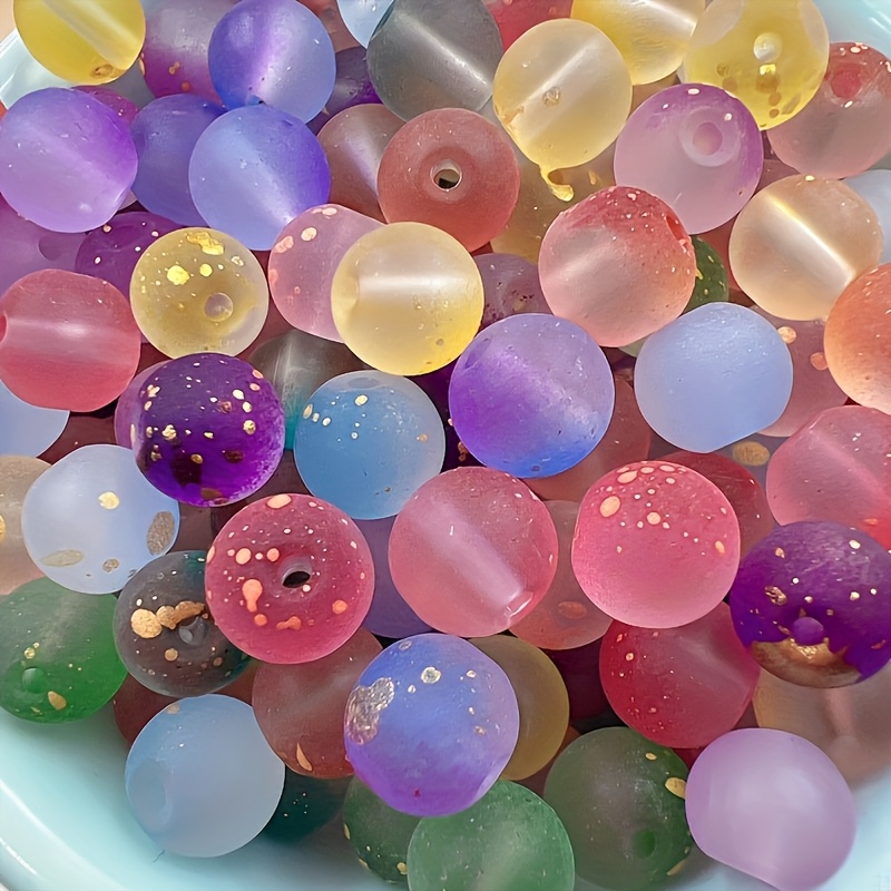 TEMU 150 8mm Glass Frosted Golden Powder Double Seam Round Beads Scattered Beads Handmade Bead Material Bracelet Necklace Additions