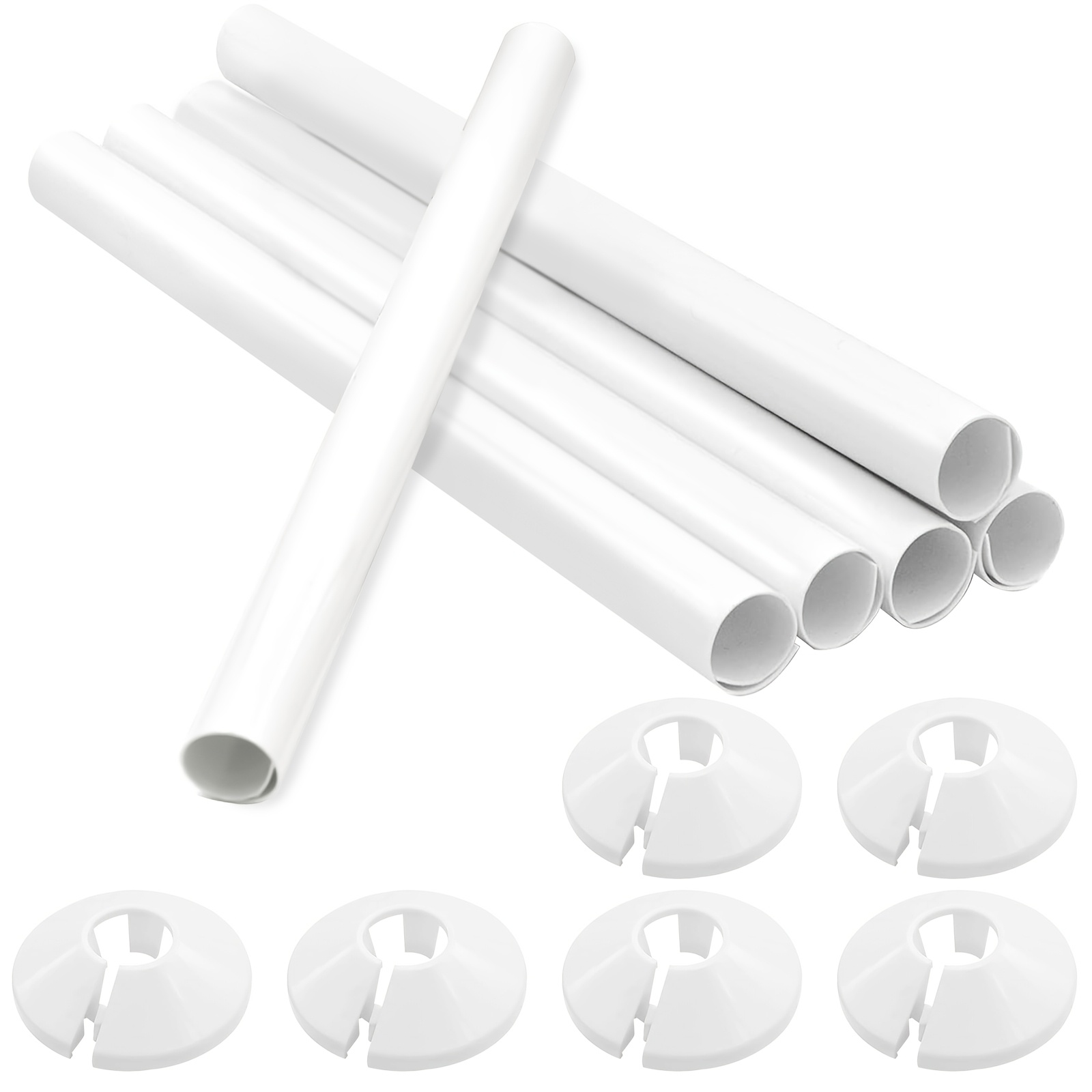 TEMU 6 stuks radiatorbuisafdekkingen en -kragen, 200 mm x 15 mm dik en duurzaam PVC-kunststof, kunststof huls doppen met kliksysteem