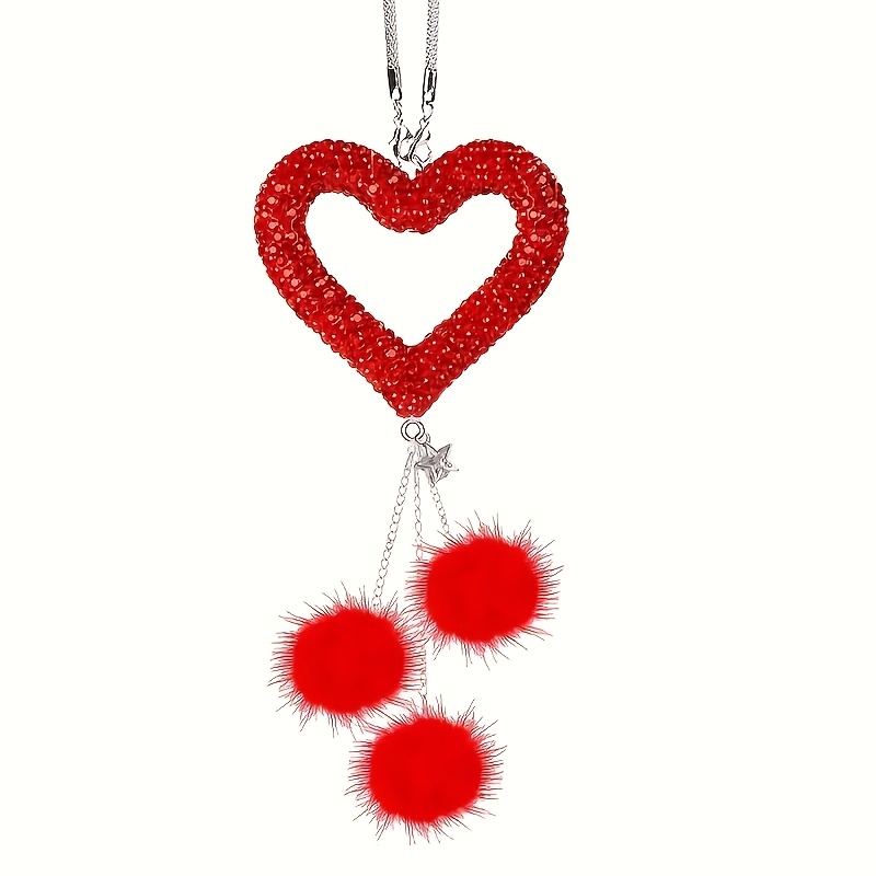 TEMU Auto Hangende Ornament met Hartvormige Kralen - Roze &, Duurzaam Plastic, Perfect voor Auto Spiegel Decoratie, Eenvoudig te Installeren, Geen