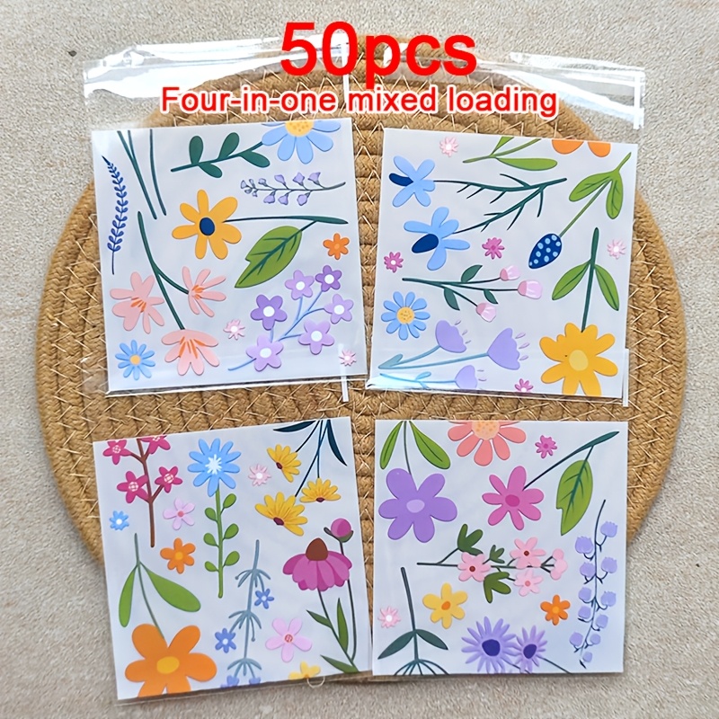 TEMU 50pcs Flower And Leaf Printed Gift Packaging Bags, Pattern Packaging Bags, Festival And Party Packaging Bags, Universal Gift Packaging Bags,