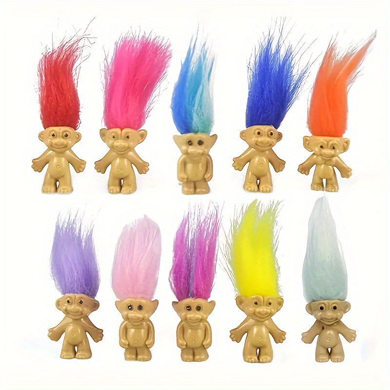 

10pcs Mini Troll Dolls, Vintage Trolls Lucky Doll Mini Action Figures, Cake Toppers Chromatic Adorable Cute Little Guys Collection, School Project, Arts Crafts, Party Favors - Random Color Easter Gift